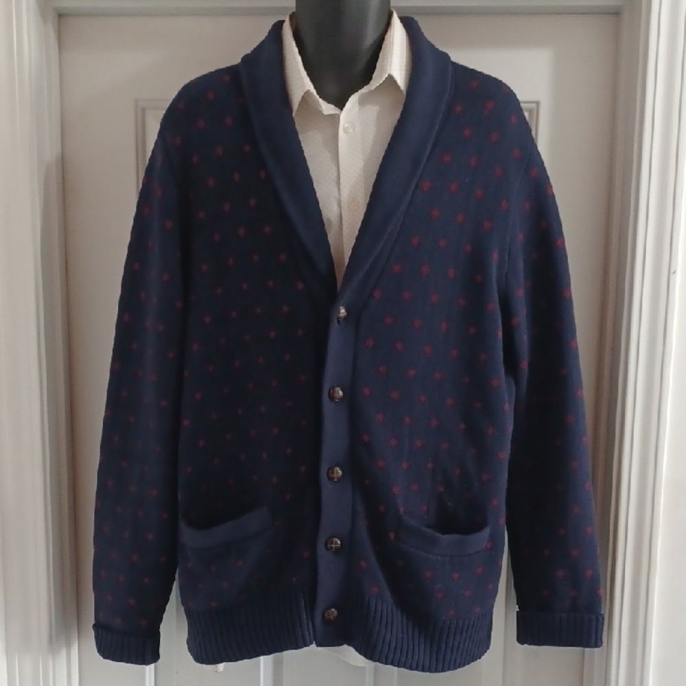 Merona Men's Navy and Burgundy Cardigan - Picture 8 of 8